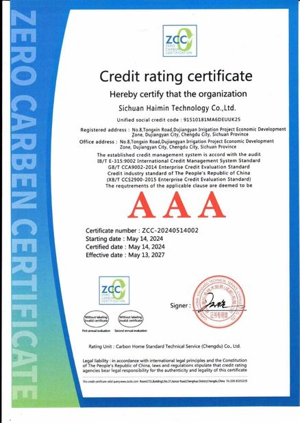 Chine Sichuan Haimin Technology Co., Ltd certifications
