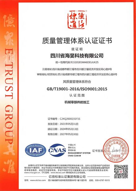 Chine Sichuan Haimin Technology Co., Ltd certifications